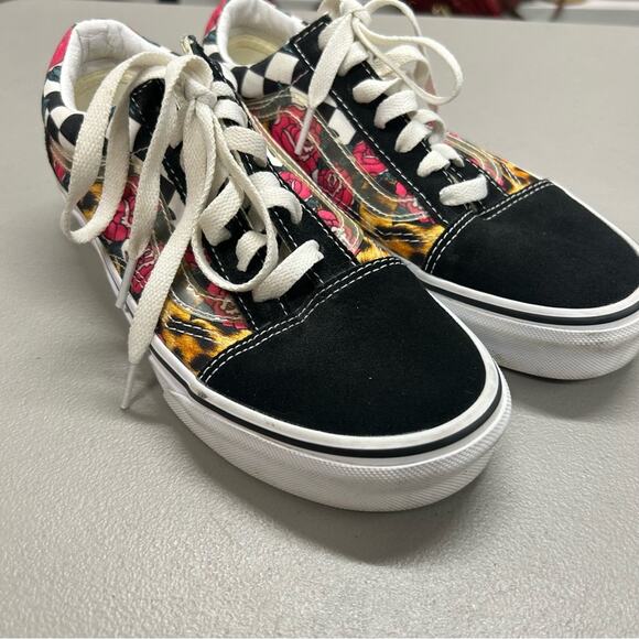 Vans Sneakers Checkered Animal Print Floral Roses Low Top Shoes Womens Size 7 - Picture 4 of 7